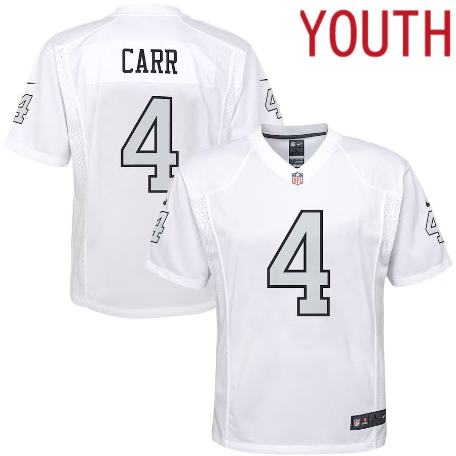 Youth Las Vegas Raiders 4 Derek Carr Nike White Color Rush Game NFL Jersey